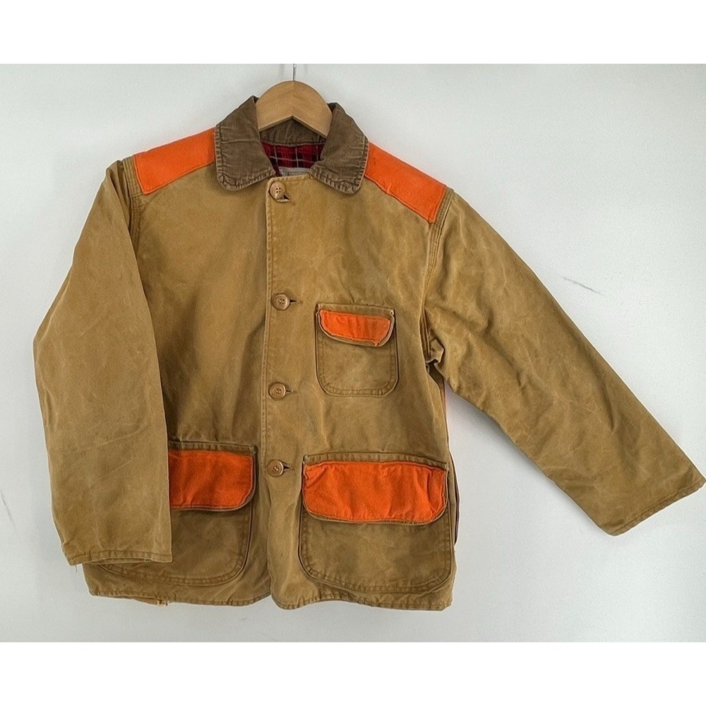 VTG Hawthorne Game Hunting Jacket Sz S Canvas Orange Bird Coat USA FLAWS